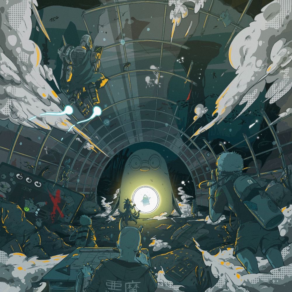 Tiny figure at the end of a vast glowing tunnel